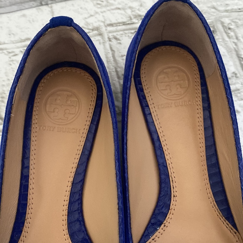 Tory Burch Connely Smoking Slipper Blue Suede Flats size 5 EUC - Picture 4 of 5